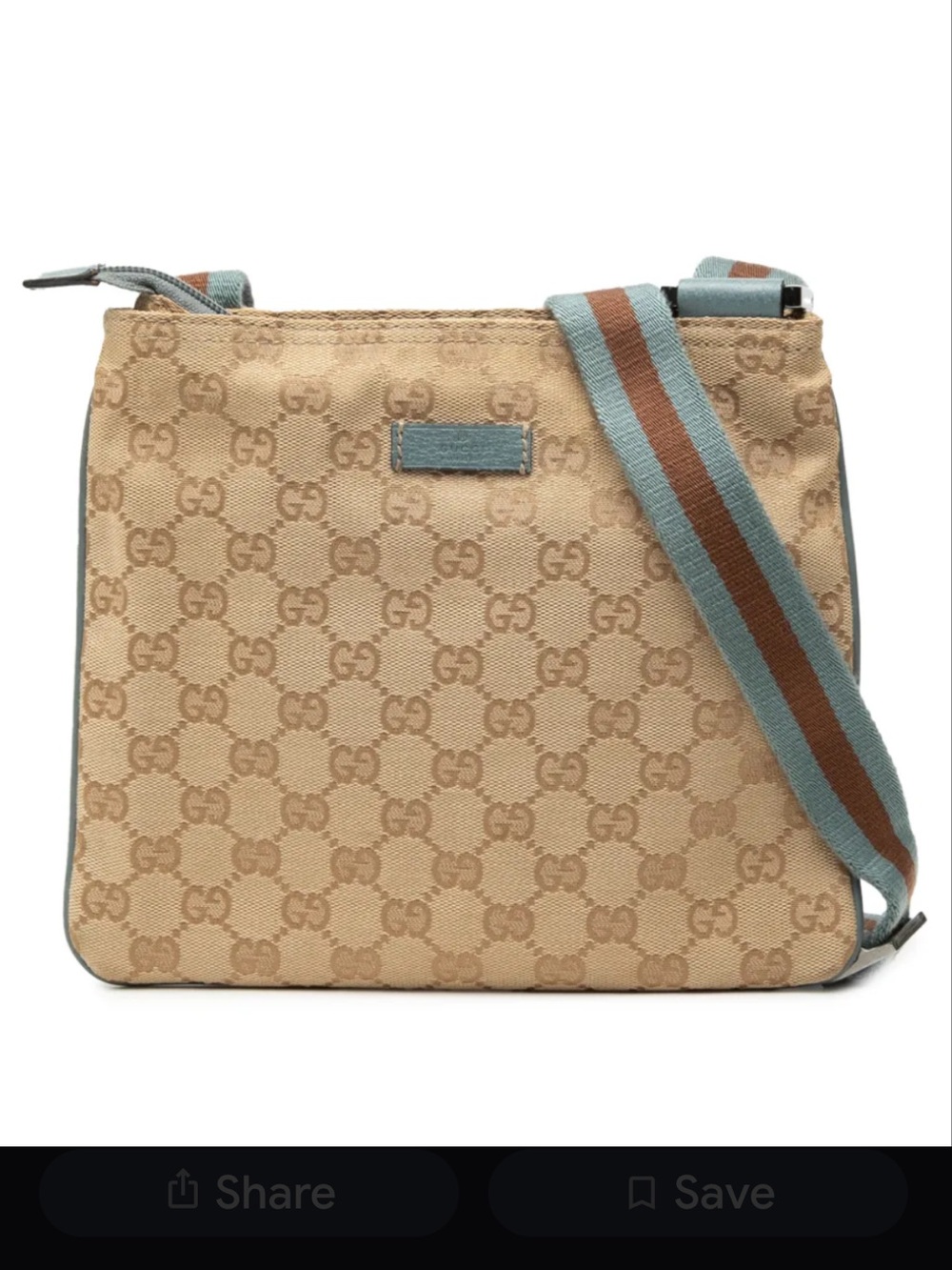 Gucci Beige GG Canvas Crossbody with Blue and Brown Stripe Strap